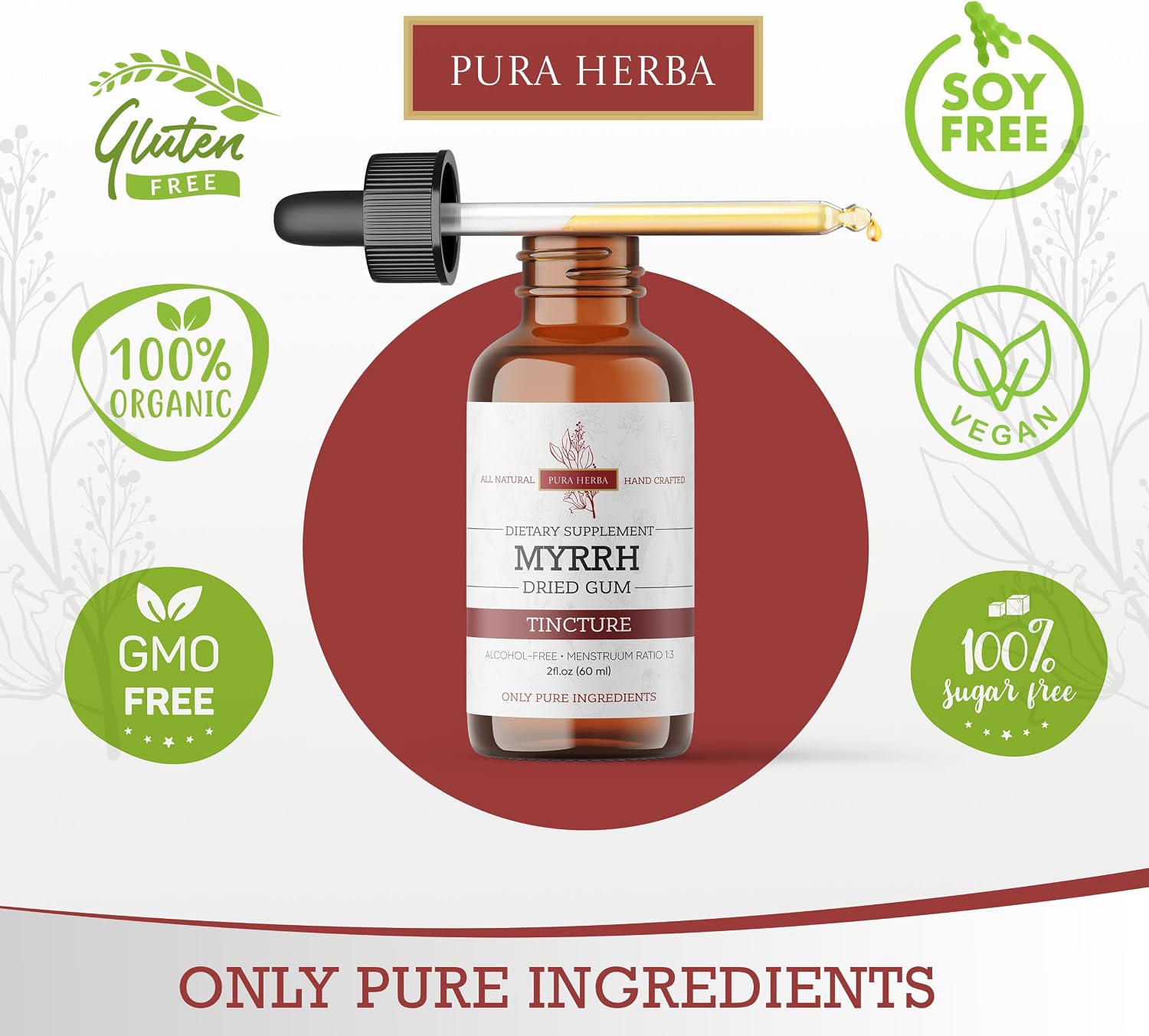 Pura Herba Extracto Líquido Orgánico de Mirra - Tintura sin Alcohol, 60 ml