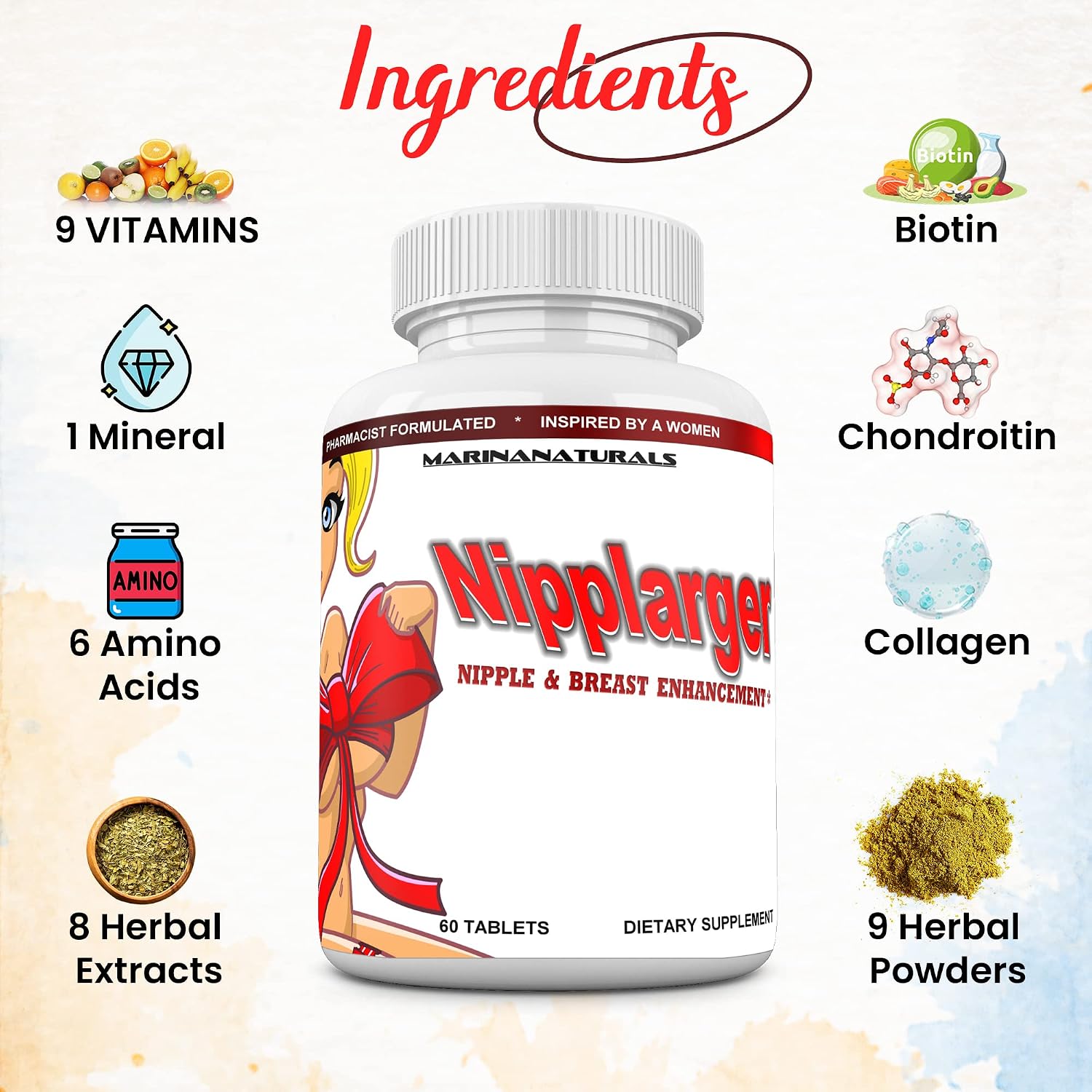 NIPPLARGER – Agrandamiento de pezones, senos y reafirmante de la piel, 60 comprimidos