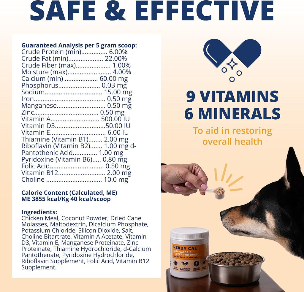 Under the Weather Ready Cal Powder para Perros - Complemento para Ganar Peso y Estimulante del Apetito, Sabor a Pollo, 300 g