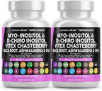 Clean Nutraceuticals Myo-Inositol & D-Chiro Inositol 2050mg - Suplemento de Fertilidad 40:1 con Ashwagandha, Maca, Vitex, DHA y Vitaminas (2 Paquetes)