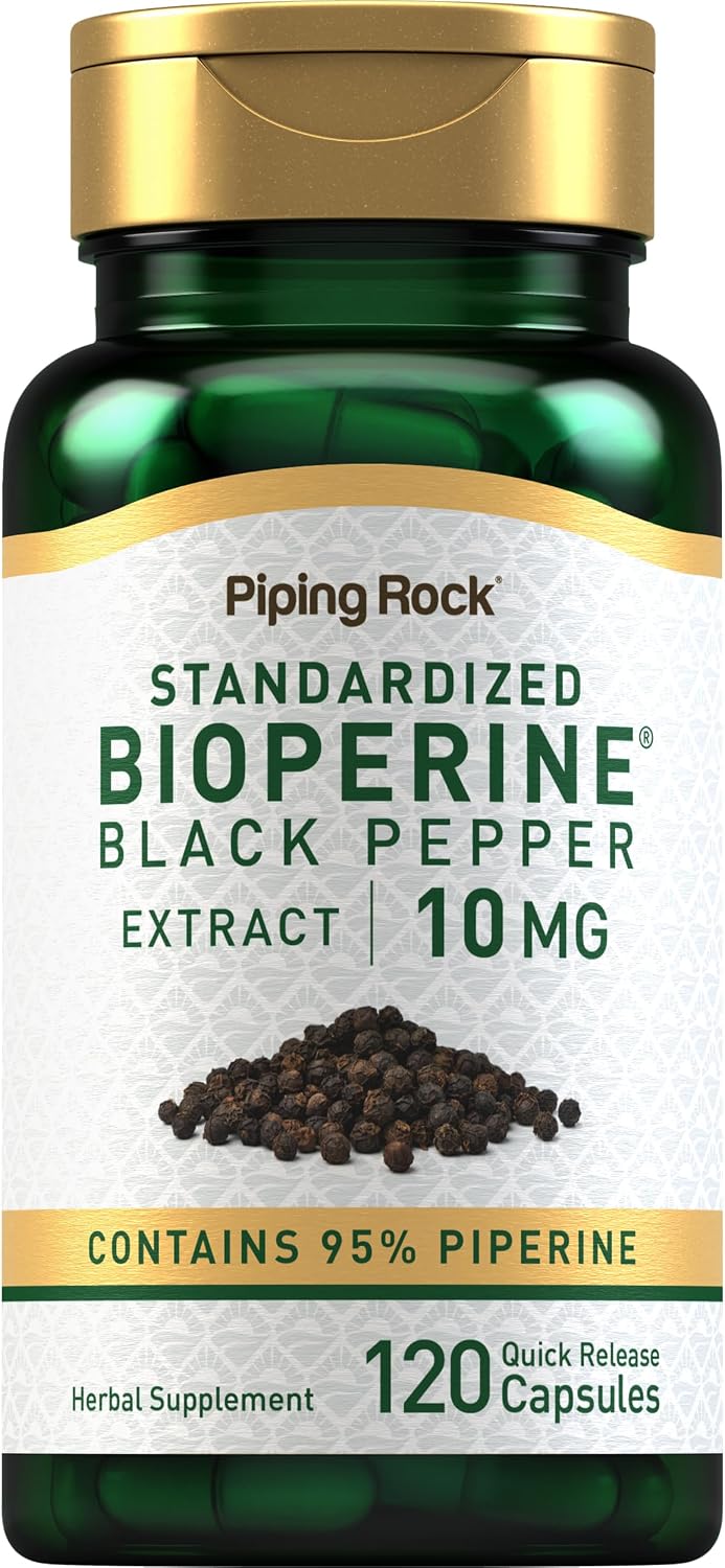 Piping Rock Bioperine Supplement 10mg | 120 Cápsulas | Extracto de Pimienta Negra | 95% Piperina | Sin Gluten, No Transgénico