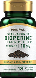 Piping Rock Bioperine Supplement 10mg | 120 Cápsulas | Extracto de Pimienta Negra | 95% Piperina | Sin Gluten, No Transgénico