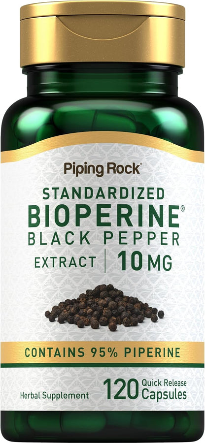 Piping Rock Bioperine Supplement 10mg | 120 Cápsulas | Extracto de Pimienta Negra | 95% Piperina | Sin Gluten, No Transgénico – Image 1