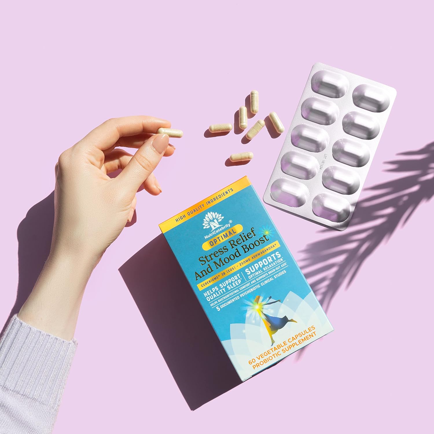 Nutricelebrity Optimal Stress Relief | Ashwagandha y Probióticos | 60 Cápsulas
