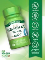 Nature's Truth Vitamina K2 MK-7 | 100 mcg | 180 Cápsulas Blandas | No-GMO y Sin Gluten