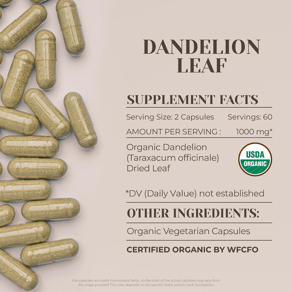 Diente de León Orgánico USDA 120 Cápsulas | Alta Potencia | Digestivo Natural