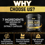 Shilajit Puro del Himalaya Orgánico con Magnesio, Melena de León y Complejo para la Salud Masculina - 60 Cápsulas