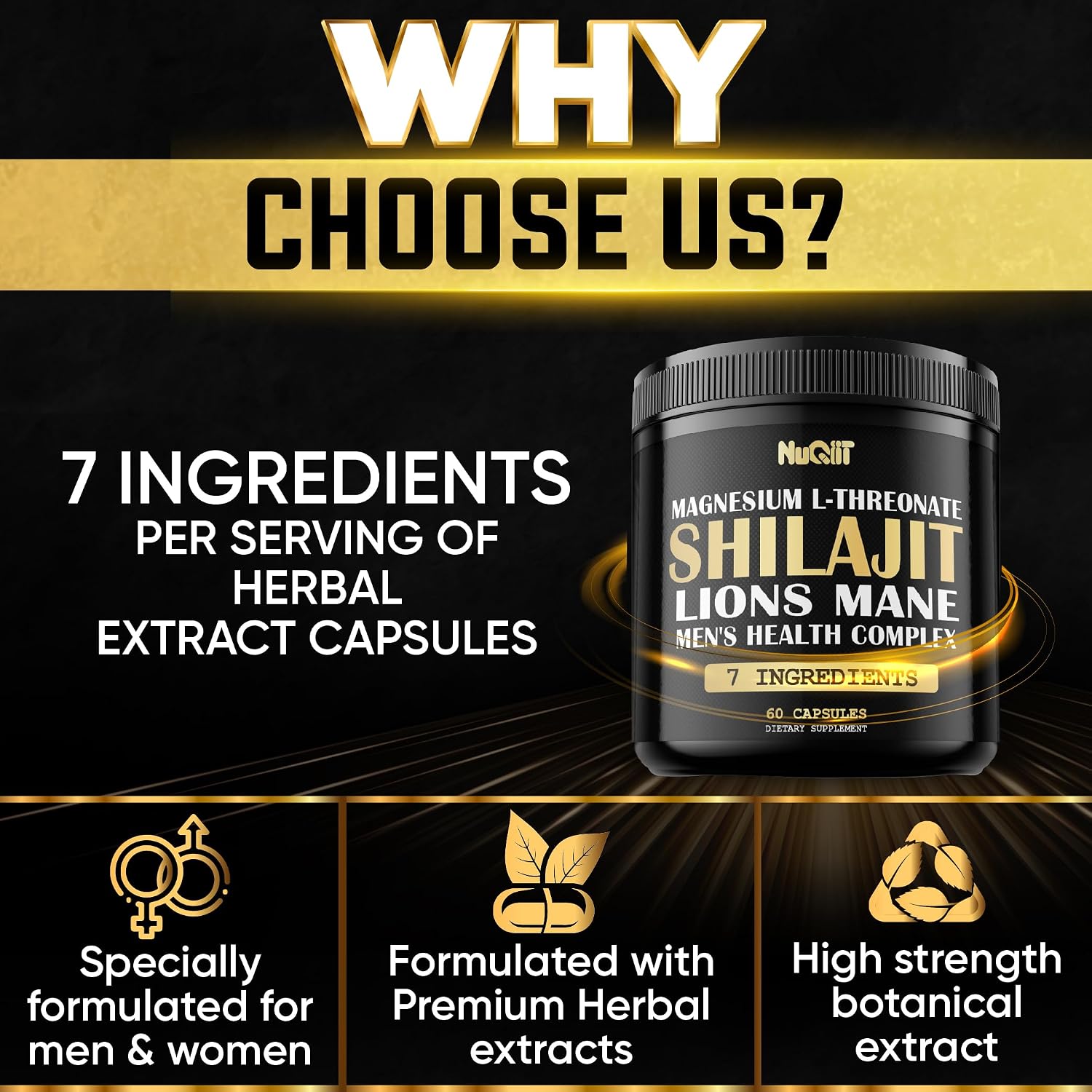Shilajit Puro del Himalaya Orgánico con Magnesio, Melena de León y Complejo para la Salud Masculina - 60 Cápsulas