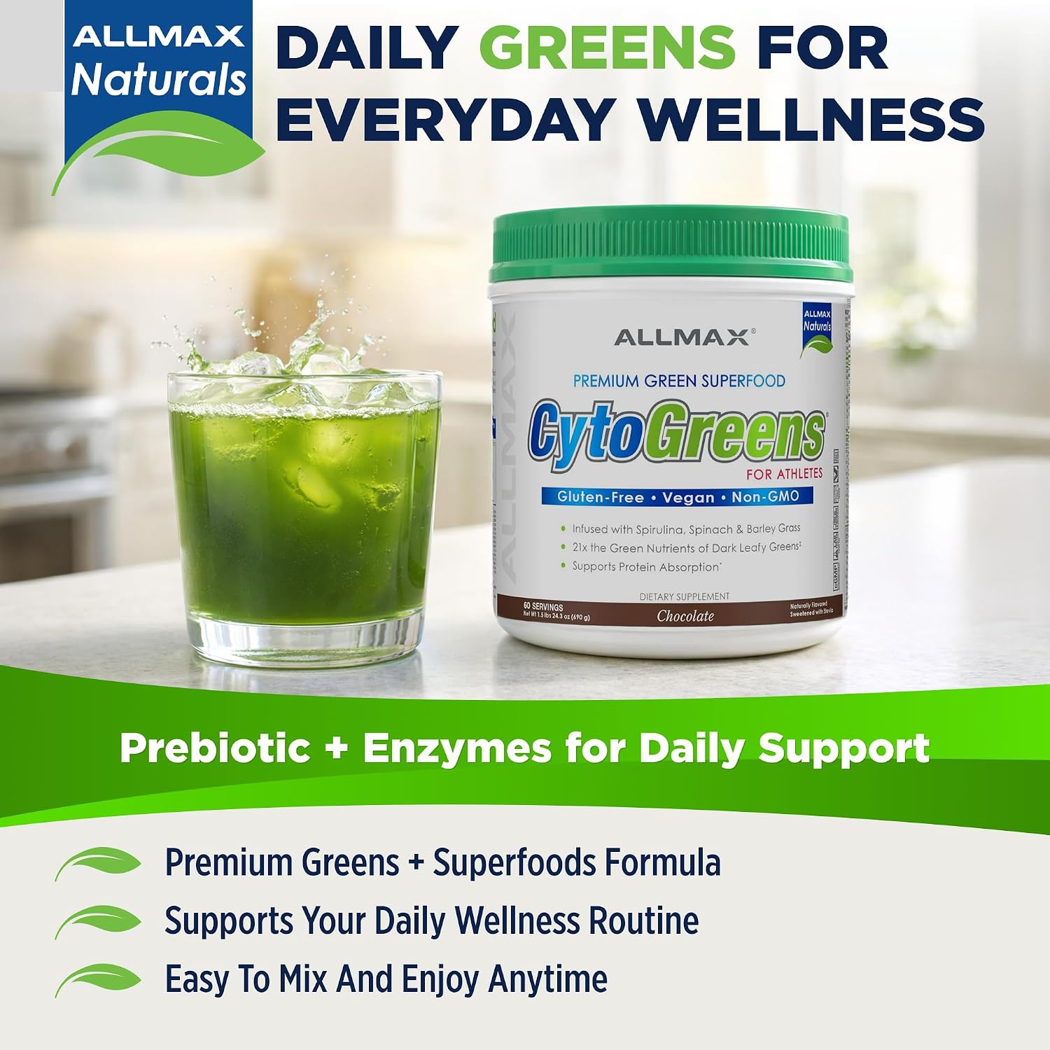 ALLMAX CytoGreens Super Greens Powder, Chocolate, 60 Raciones