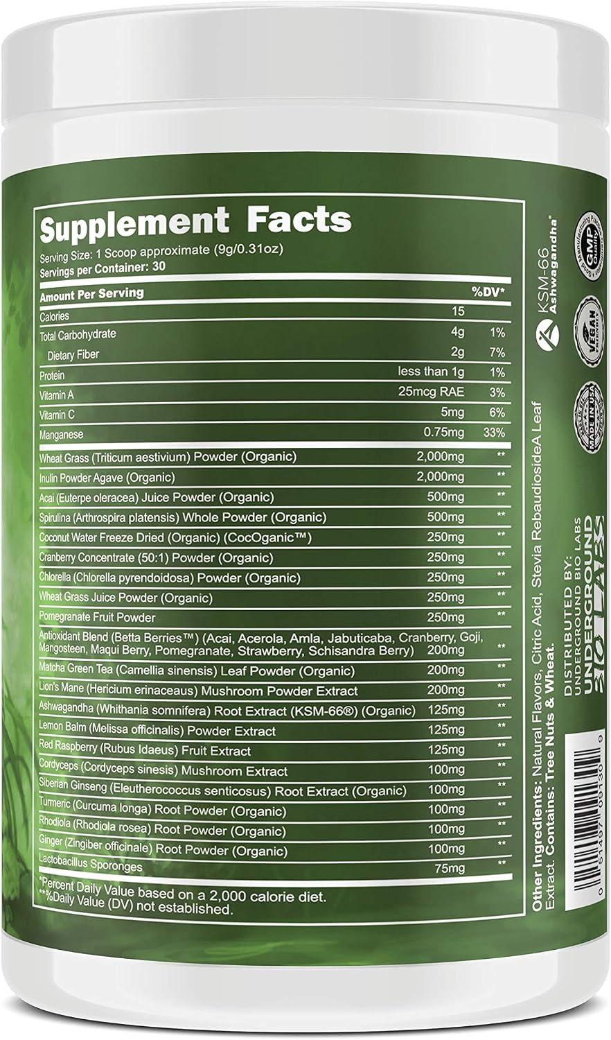 Panda Superfood Greens: Mezcla Natural de Superalimentos con Probióticos y Adaptógenos (Piña, 13.76 oz)