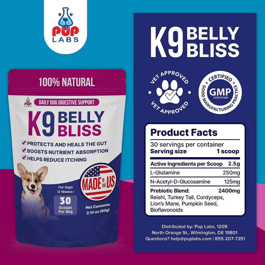 K9 Belly Bliss - Prebiótico Natural para la Salud Digestiva de Perros, 30 Dosis