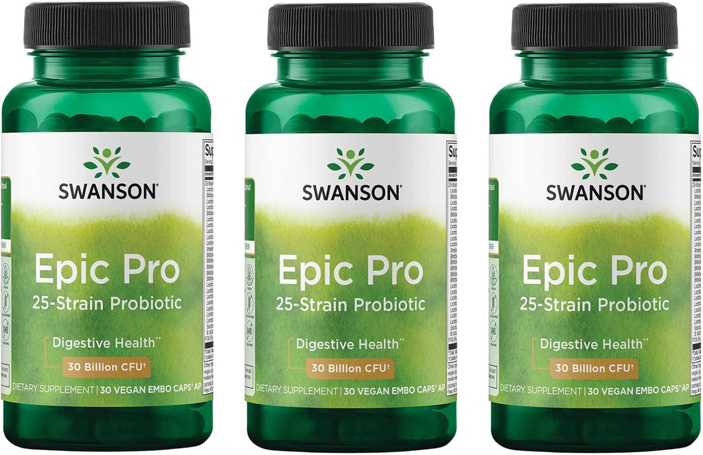 Swanson Epic-Pro 25 Cepas Probiótico con Prebiótico FOS - 30 mil millones UFC (30 Cápsulas Veganas DRcaps)