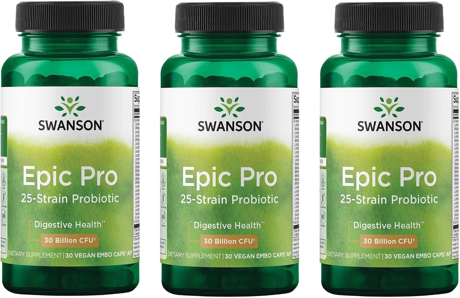 Swanson Epic-Pro 25 Cepas Probiótico con Prebiótico FOS - 30 mil millones UFC (30 Cápsulas Veganas DRcaps)