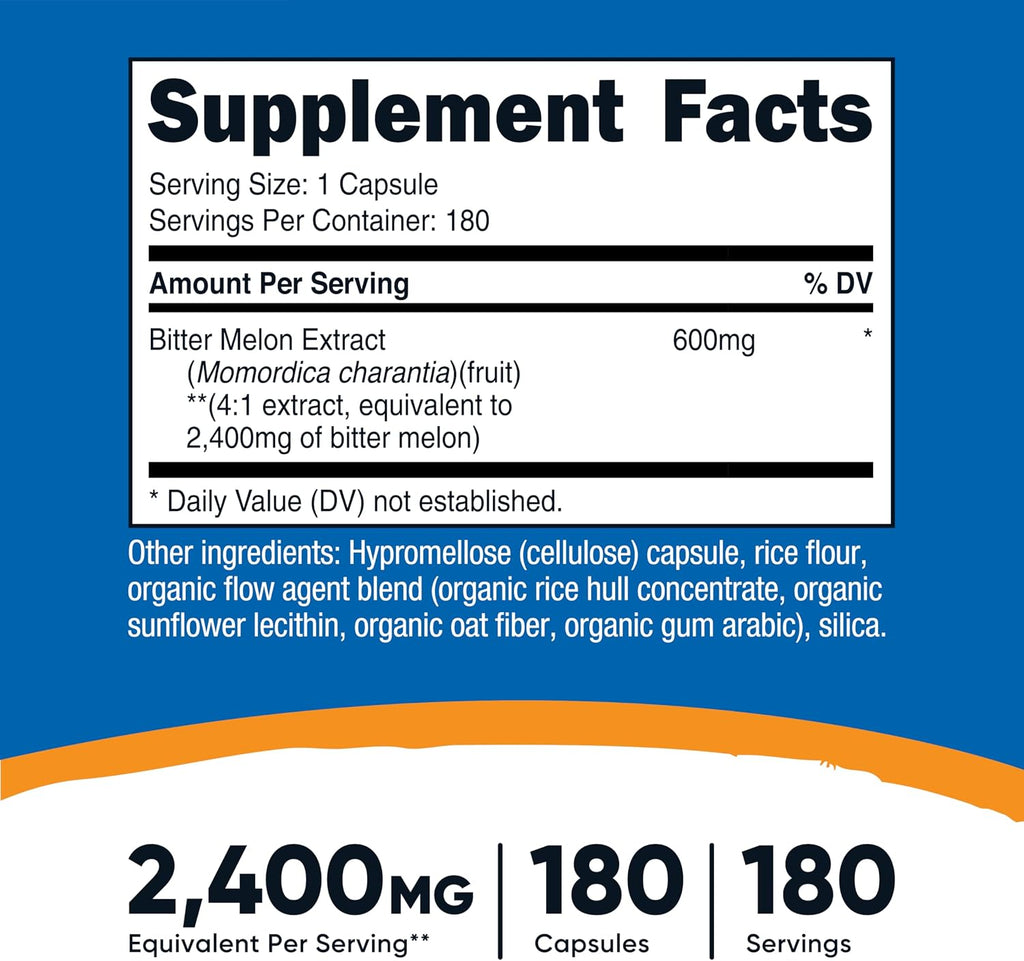 Nutricost Melón Amargo 600mg, 180 Cápsulas (3 Botellas)