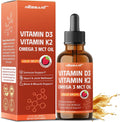 NESSARIT Vitamina D3 10.000 UI y K2 150 mcg Gotas Líquidas con Aceite MCT Omega 3 - Sabor Frambuesa - 60 ml