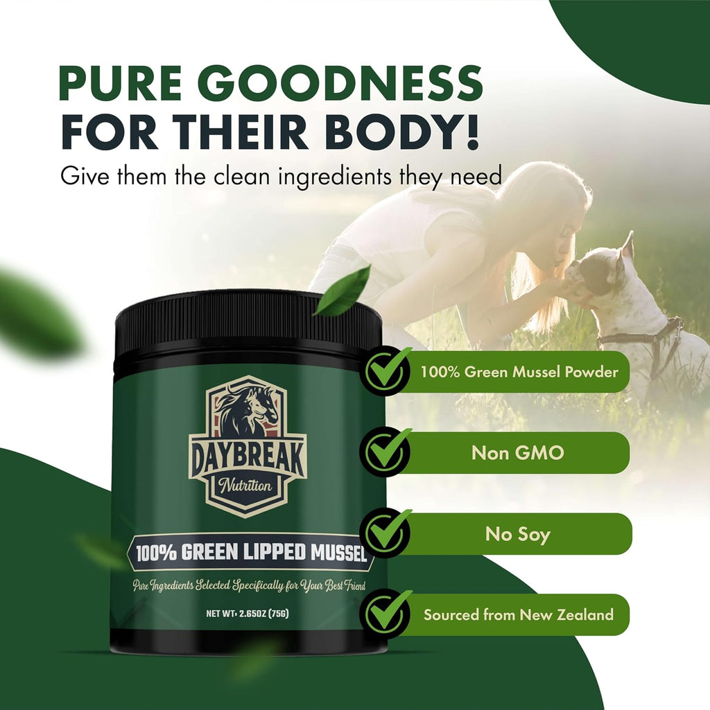 Daybreak Nutrition Polvo de Mejillón de Labio Verde Puro para Perros y Gatos - 150g
