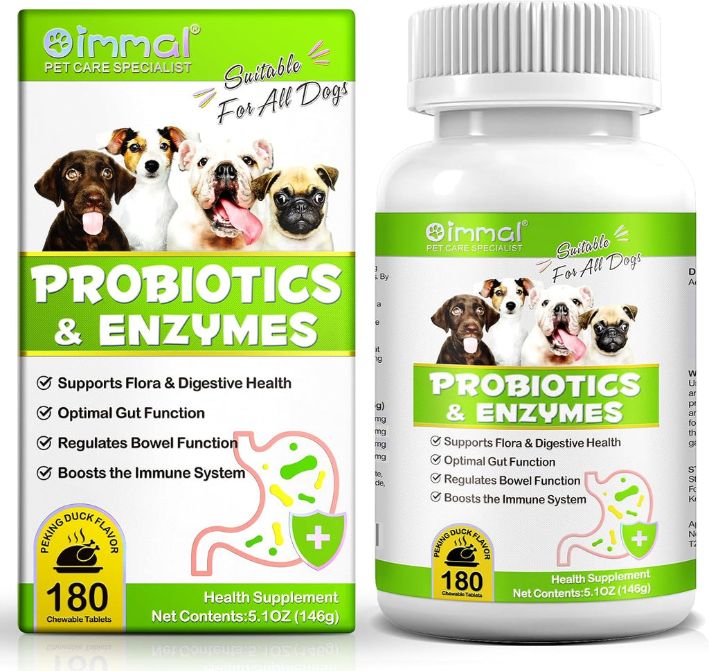 FSLHCY Probióticos para Perros, 180 Masticables con Enzimas Digestivas y Prebióticos - Sabor a Pato de Pekín