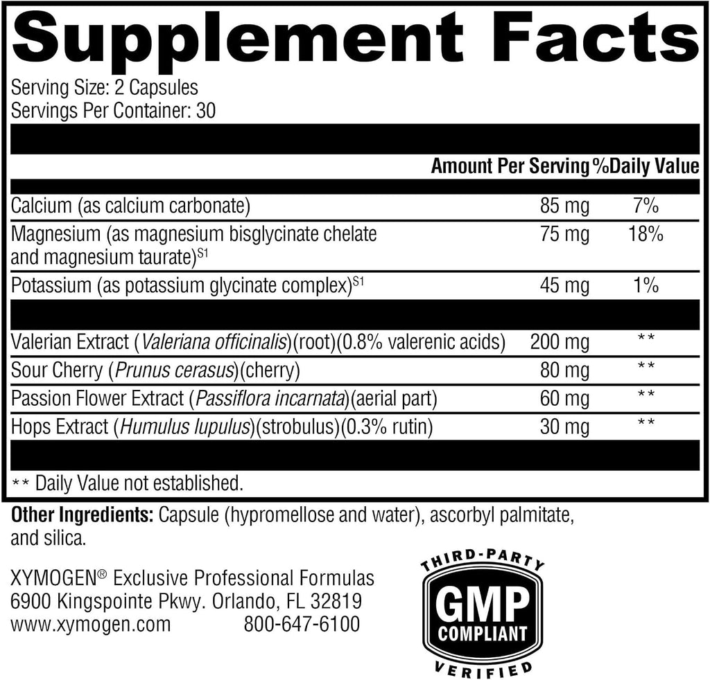 XYMOGEN SynovX Calm - Apoyo a la relajación neuromuscular con extracto de valeriana - Calcio, Magnesio y Potasio - Vegetariano, no modificado genéticamente y sin gluten - 60 cápsulas