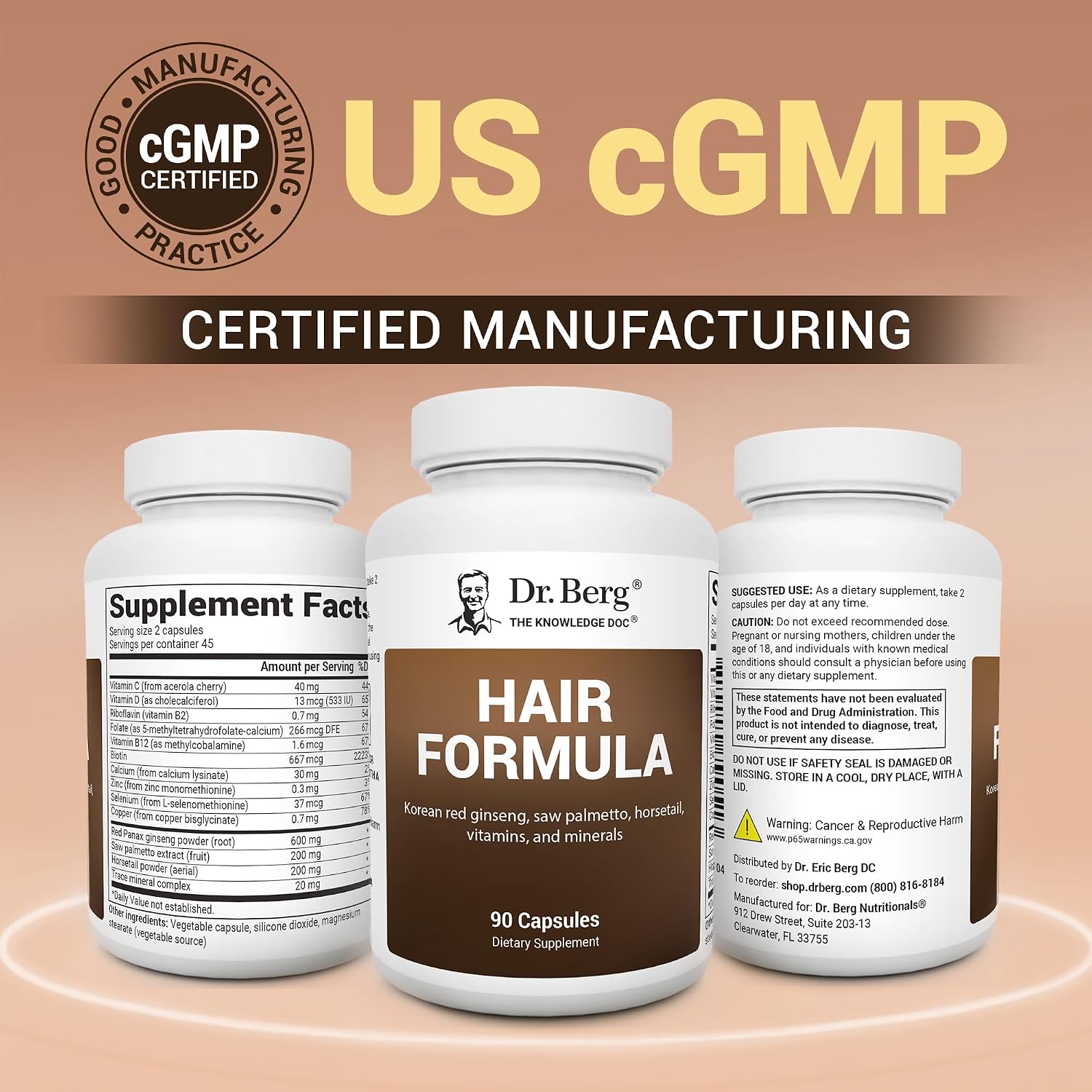 Dr. Berg Multivitamínico para Cabello, Piel y Uñas - Fórmula Avanzada con Biotina, Saw Palmetto y Minerales Traza - 90 Cápsulas Veganas
