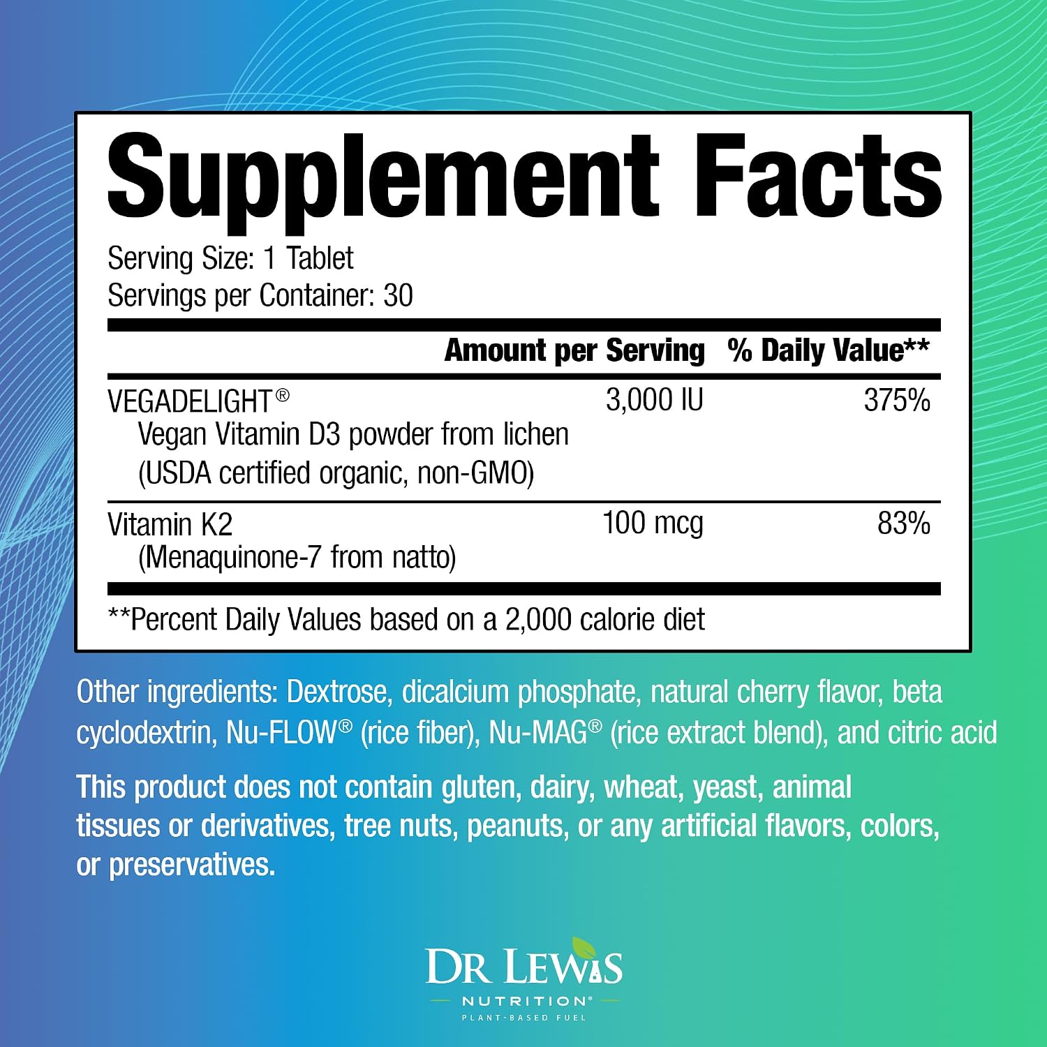 Dr Lewis Nutrition Liposomal Vitamina D3 y K2, 30 comprimidos veganos