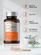 Horbäach Vitamina B12 2000 mcg | 200 Comprimidos | Suplemento Vegetariano | Sin Gluten y Sin OMG