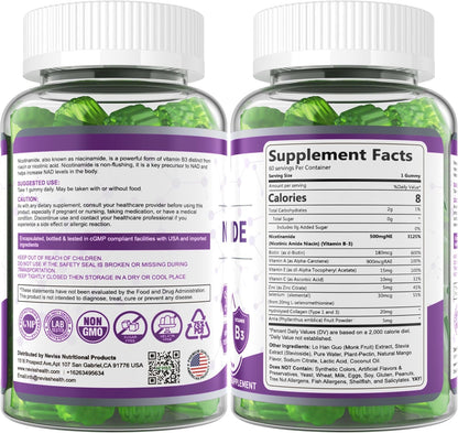 Gominolas de Nicotinamida 500mg sin Azúcar, (Niacinamida sin Flush) Suplemento de Vitamina B3 para Metabolismo Energético y – Image 8