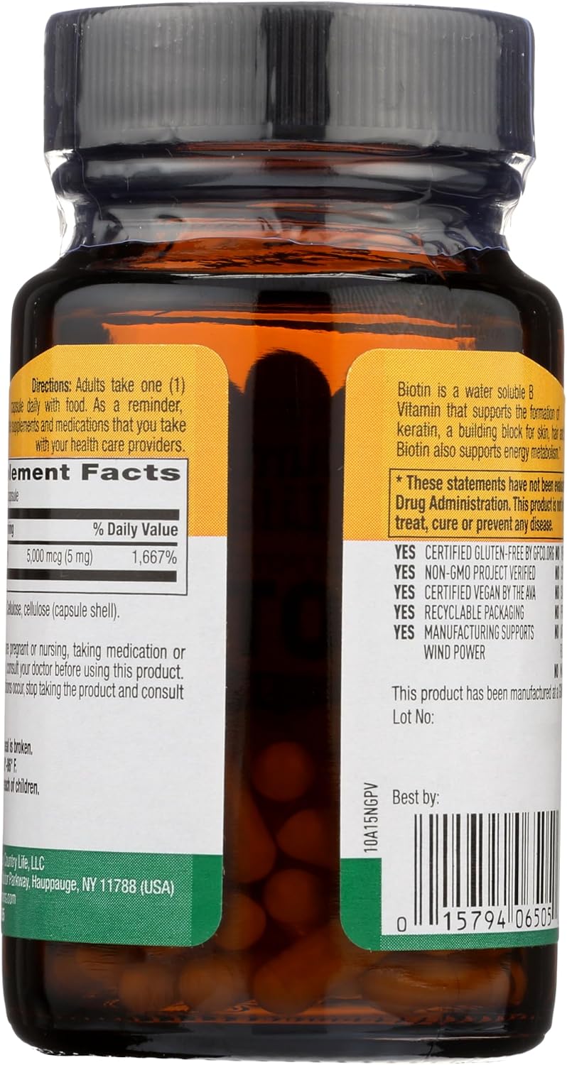 Country Life Biotina 5 mg Super Potency, 60 Cápsulas