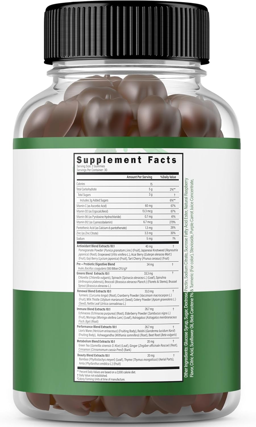 Supergreens Gummies - Gomitas de Superalimentos con Frambuesa (60 uds)