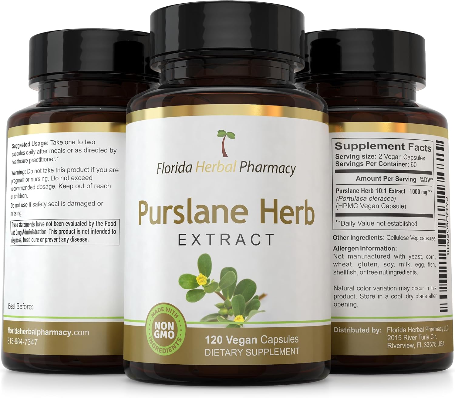 Florida Herbal Pharmacy - Extracto de Verdolaga (Purslane) en Cápsulas 10:1, 120 Cápsulas