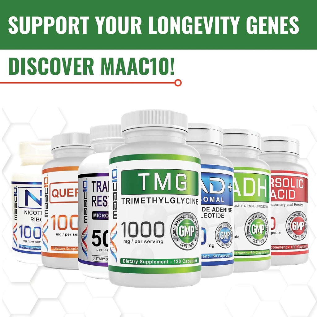 MAAC10 TMG 1000mg - Suplemento de Trimetilglicina (Betaína Anhidra) - Apoyo a la Metilación y Metabolismo de la Homocisteína - 120 Cápsulas