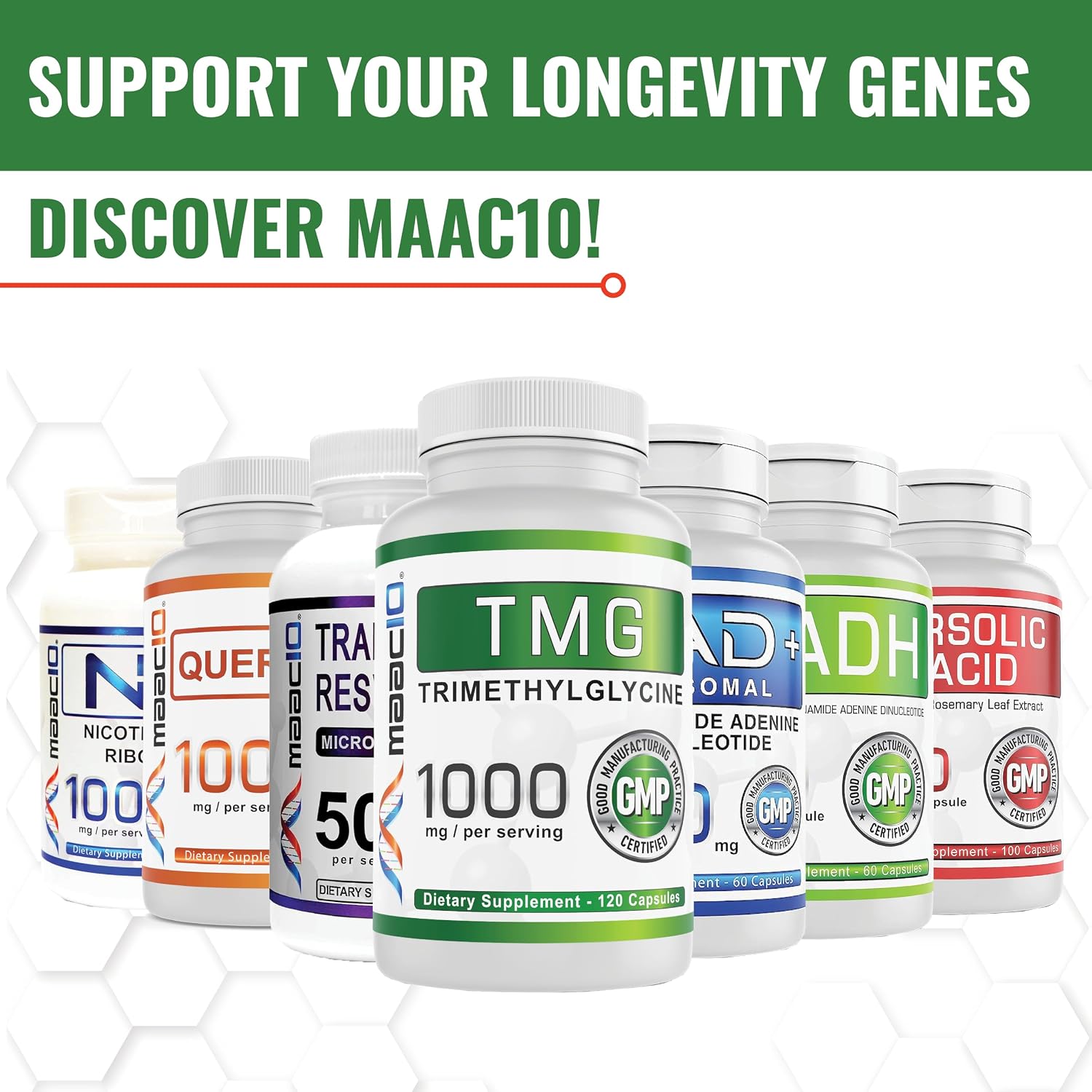 MAAC10 TMG 1000mg - Suplemento de Trimetilglicina (Betaína Anhidra) - Apoyo a la Metilación y Metabolismo de la Homocisteína - 120 Cápsulas