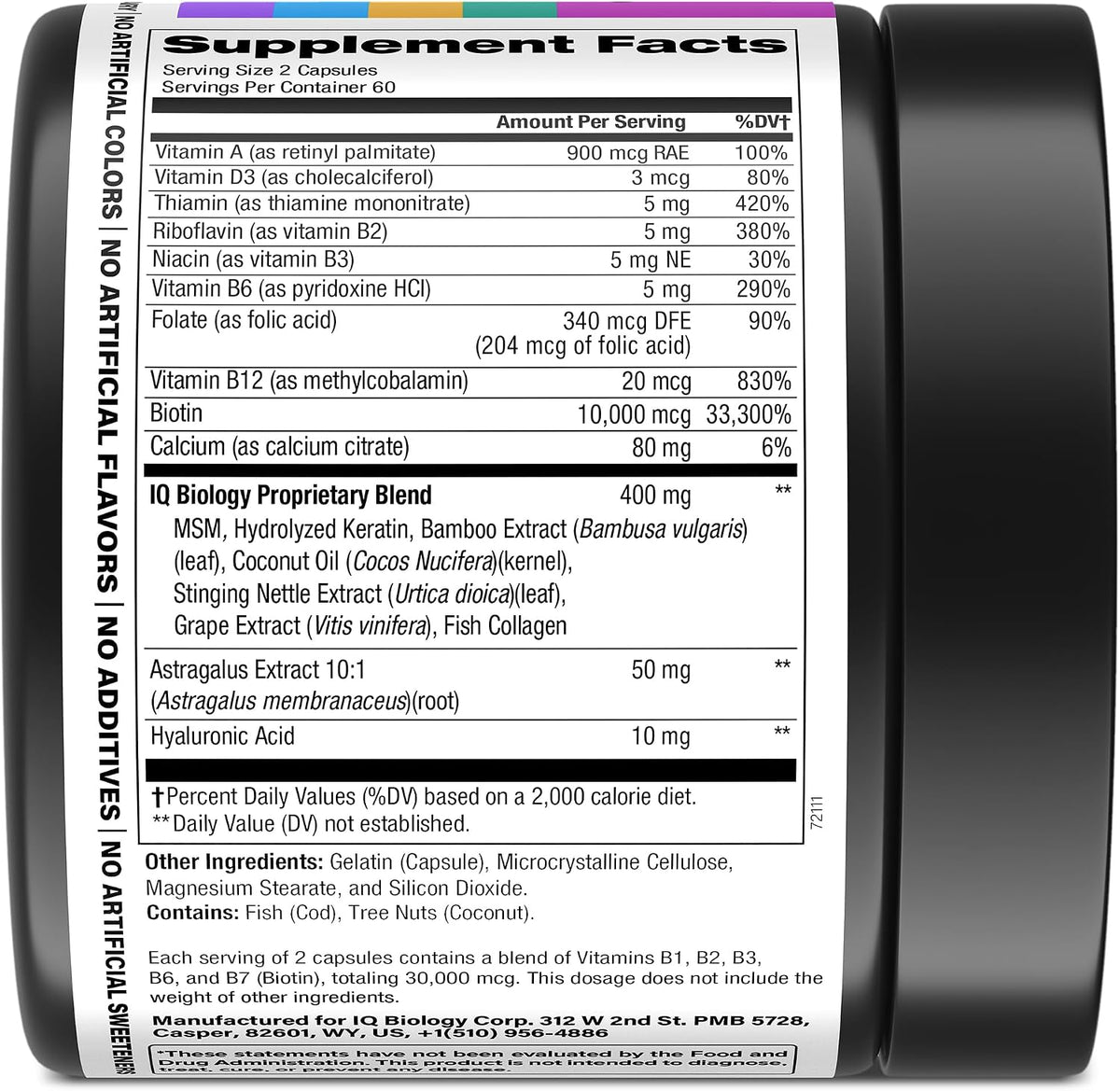 IQ BIOLOGY Biotina 10.000 mcg con Colágeno y – Astrágalo: Planta utilizada tradicionalmente por sus propiedades – Image 7