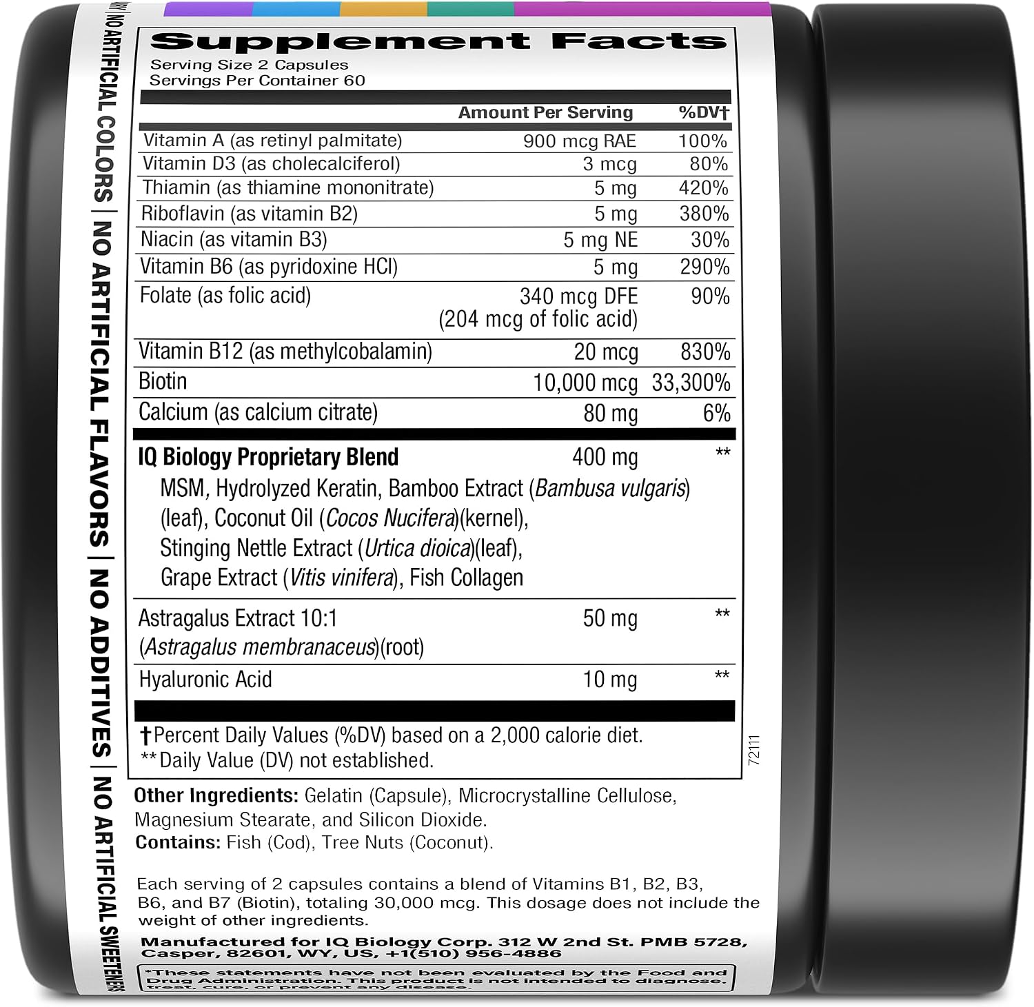 IQ BIOLOGY Biotina 10.000 mcg con Colágeno y Queratina - 120 Cápsulas
