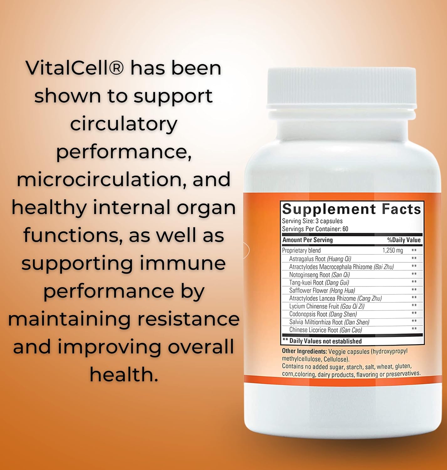 Vital Cell - Natural Anti-Aging Supplement for Men and Women, Supports Circulation and Healthy Organ Function (180 Vegetable Capsules)