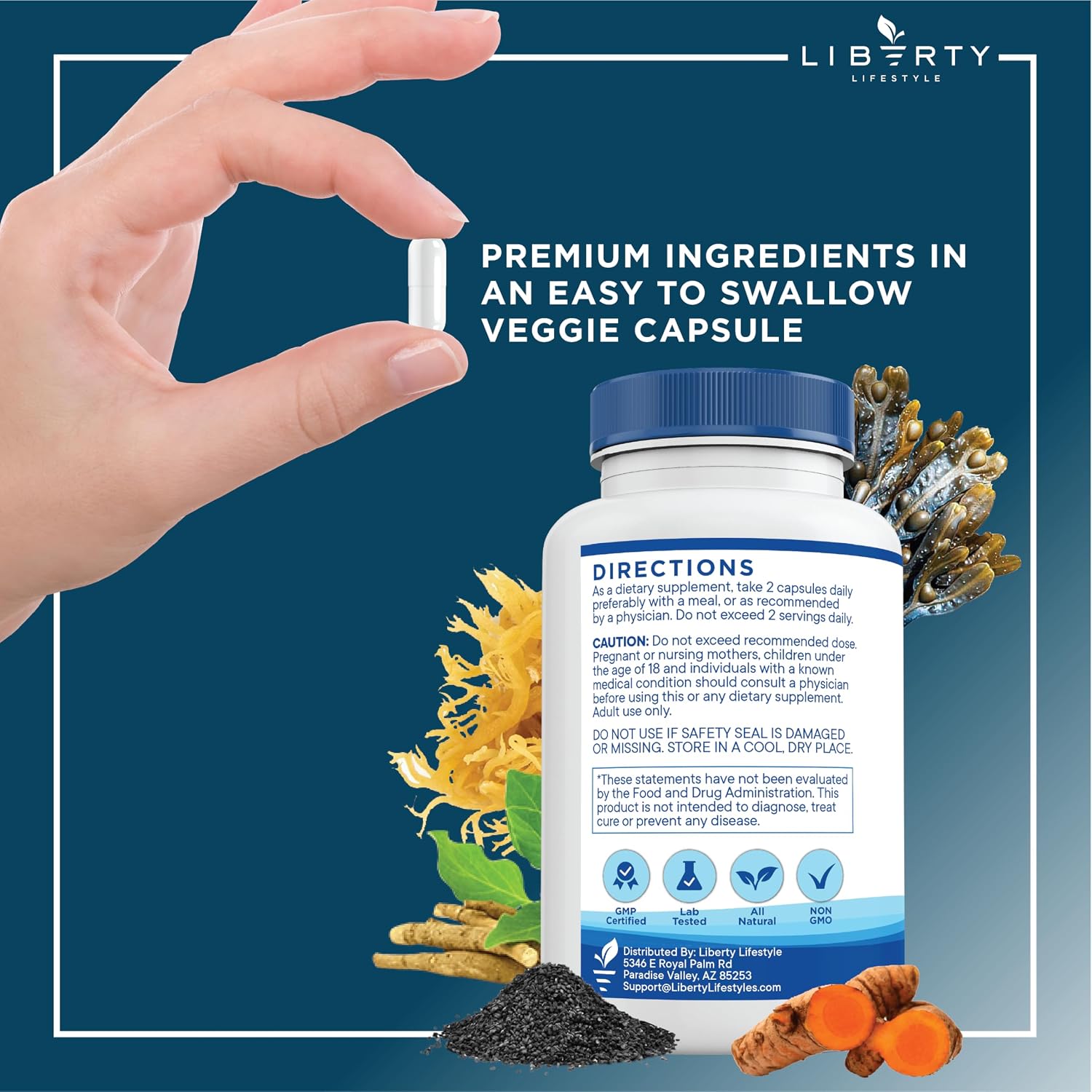 Liberty Lifestyle Sea Moss Black Seed Oil Ashwagandha Turmeric Bladderwrack Burdock - con Manuka, Honey Dandelion, ACV Black Pepper Gluten Free - 1-Pack