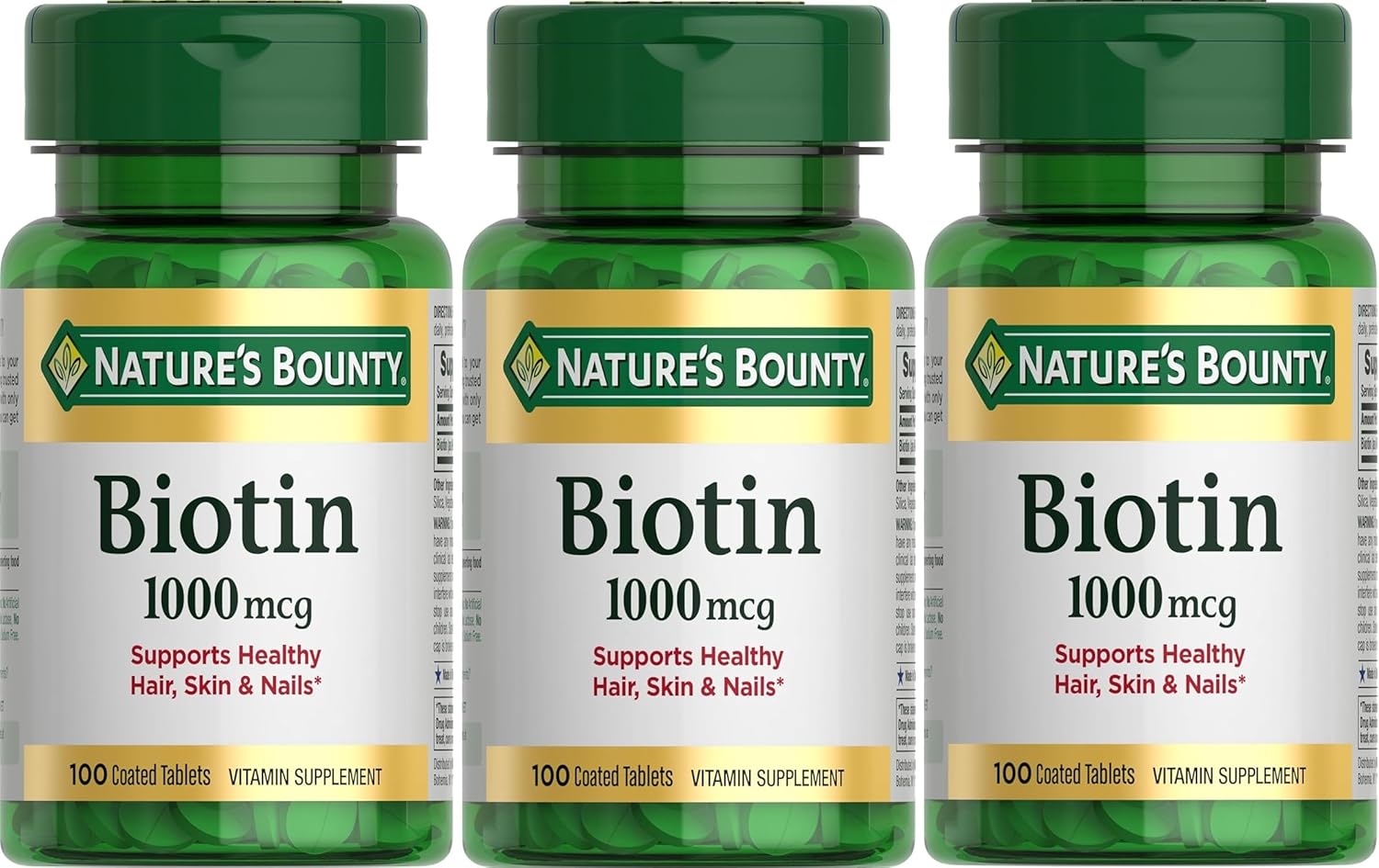 Nature's Bounty Biotina 1000 mcg Comprimidos Sabor Fresa, 100 Unidades (Pack de 3)