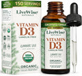 Live Wise Naturals Vitamina D3 1000 UI (25 mcg) Gotas - Fórmula Ultra Concentrada, Absorción Rápida, Vegana, con Aceite MCT Orgánico y Dosificador Microdosis