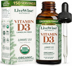 Live Wise Naturals Vitamina D3 1000 UI (25 mcg) Gotas - Fórmula Ultra Concentrada, Absorción Rápida, Vegana, con Aceite MCT Orgánico y Dosificador Microdosis
