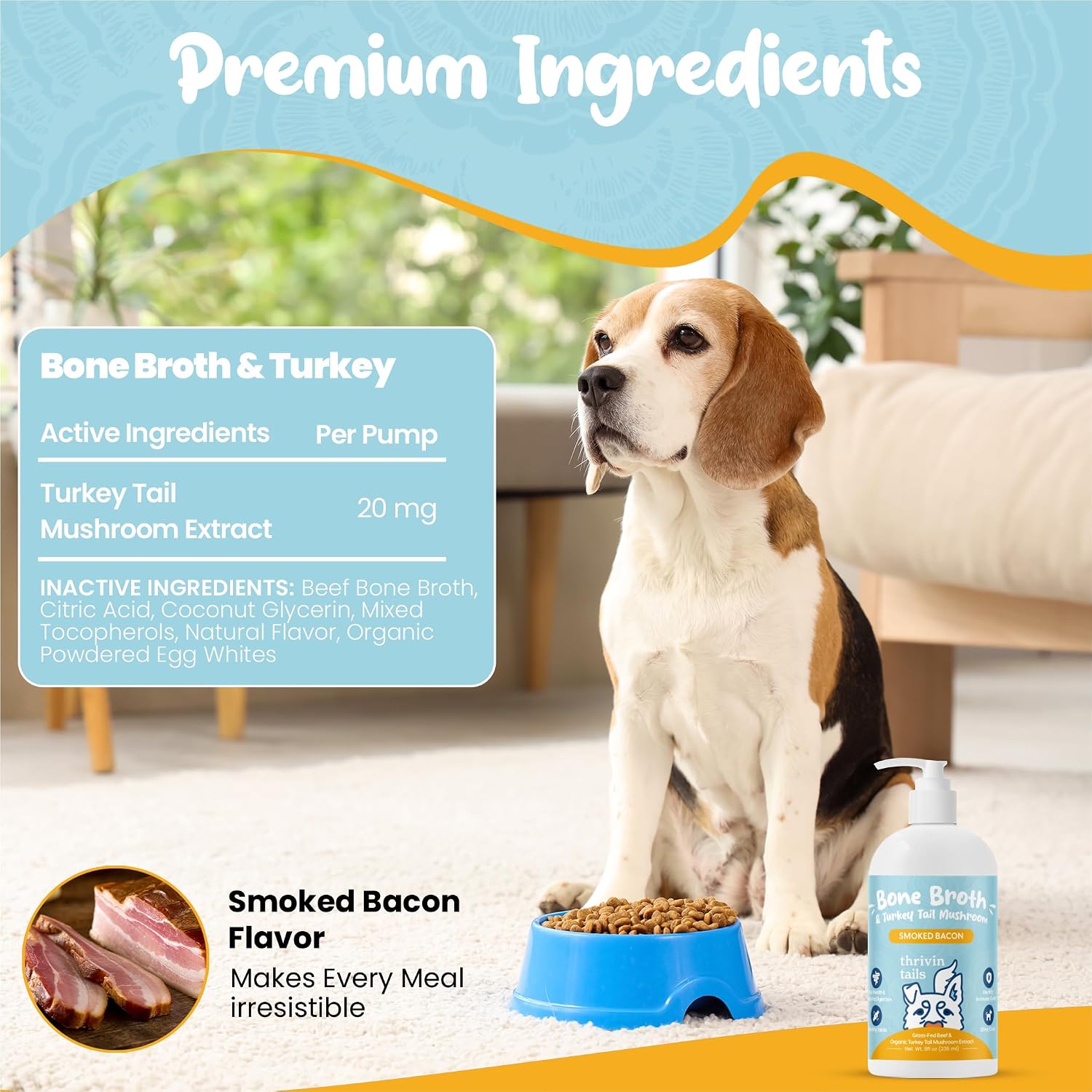 Organic Turkey Tail Mushroom & Liquid Bone Broth Dog Food Topper – Probiotic-Rich, Grain-Free Meal Enhancer for Pets – Supports Immune, Gut & Joint Health – Safe, Human-Grade, Made in USA