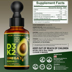 New Elements Liquid Vitamin D3 + K2 Drops 10,000 IU with Omega-3 – Alta Absorción | Base de Aceite de Aguacate Puro | No Transgénico – 60 ml
