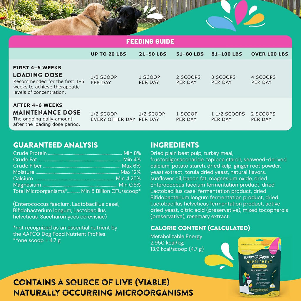 Happy Go Healthy Suplemento de Probióticos para la Salud Intestinal del Perro | Apoya la Digestión y el Sistema Inmunitario | Ingredientes Naturales | 21 dosis