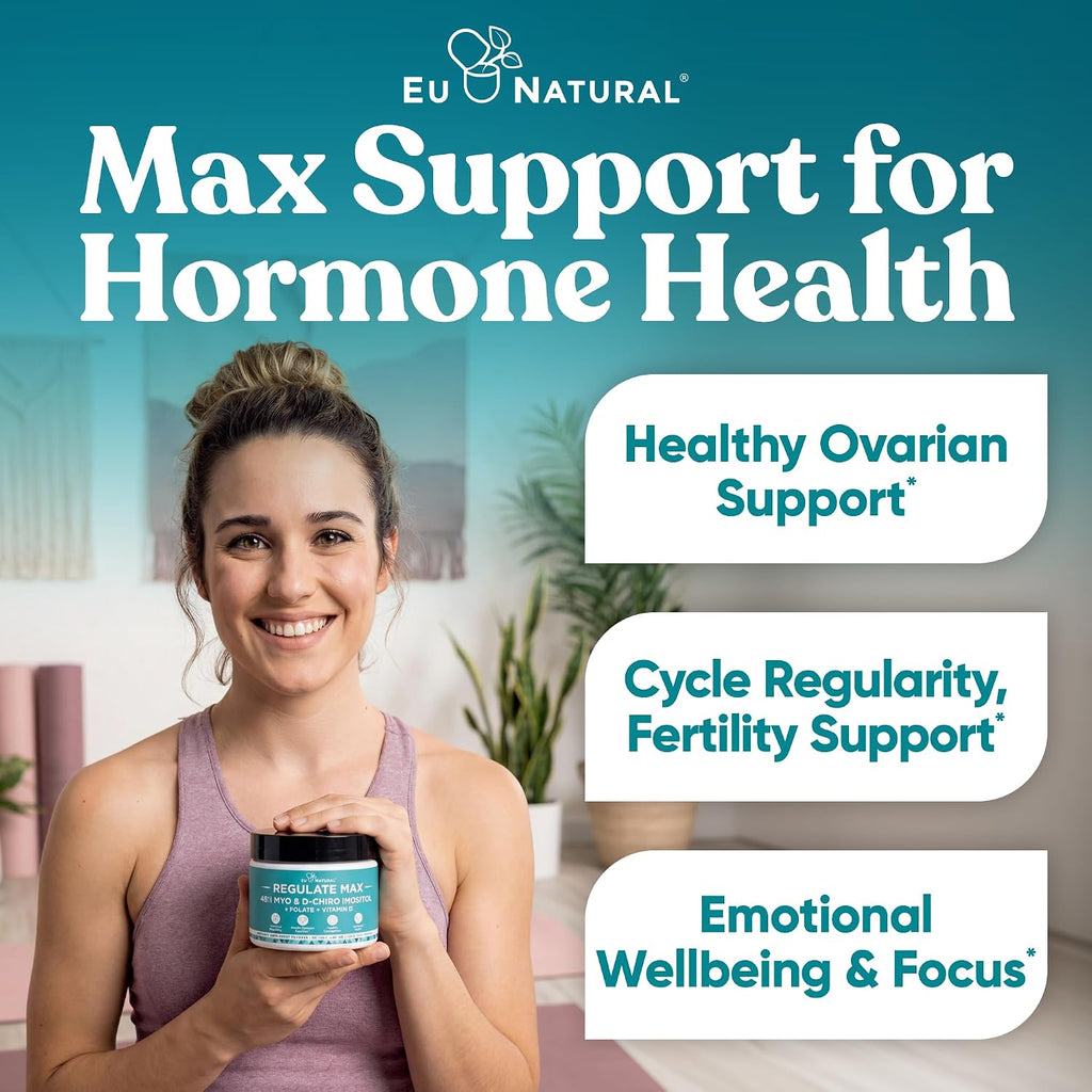 Regulate MAX Myo-Inositol y D-Chiro Inositol en Polvo para Mujeres con Vitamina D y Folato, sin Sabor, 60 porciones