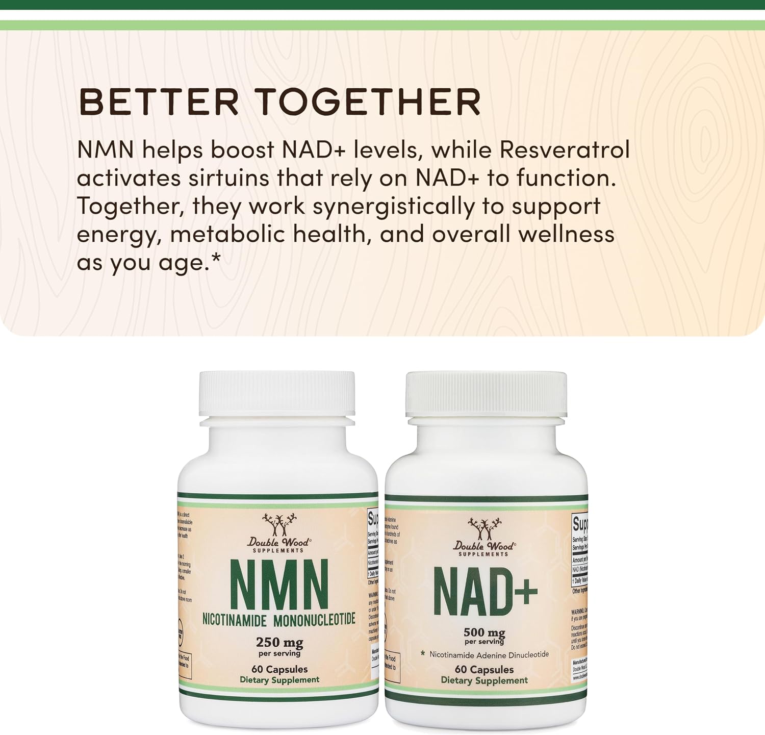 Suplemento NMN - 99% Pureza Verificada - 125mg por Cápsula de Nicotinamida Mononucleótido, 60 Cápsulas, de Double Wood Supplements