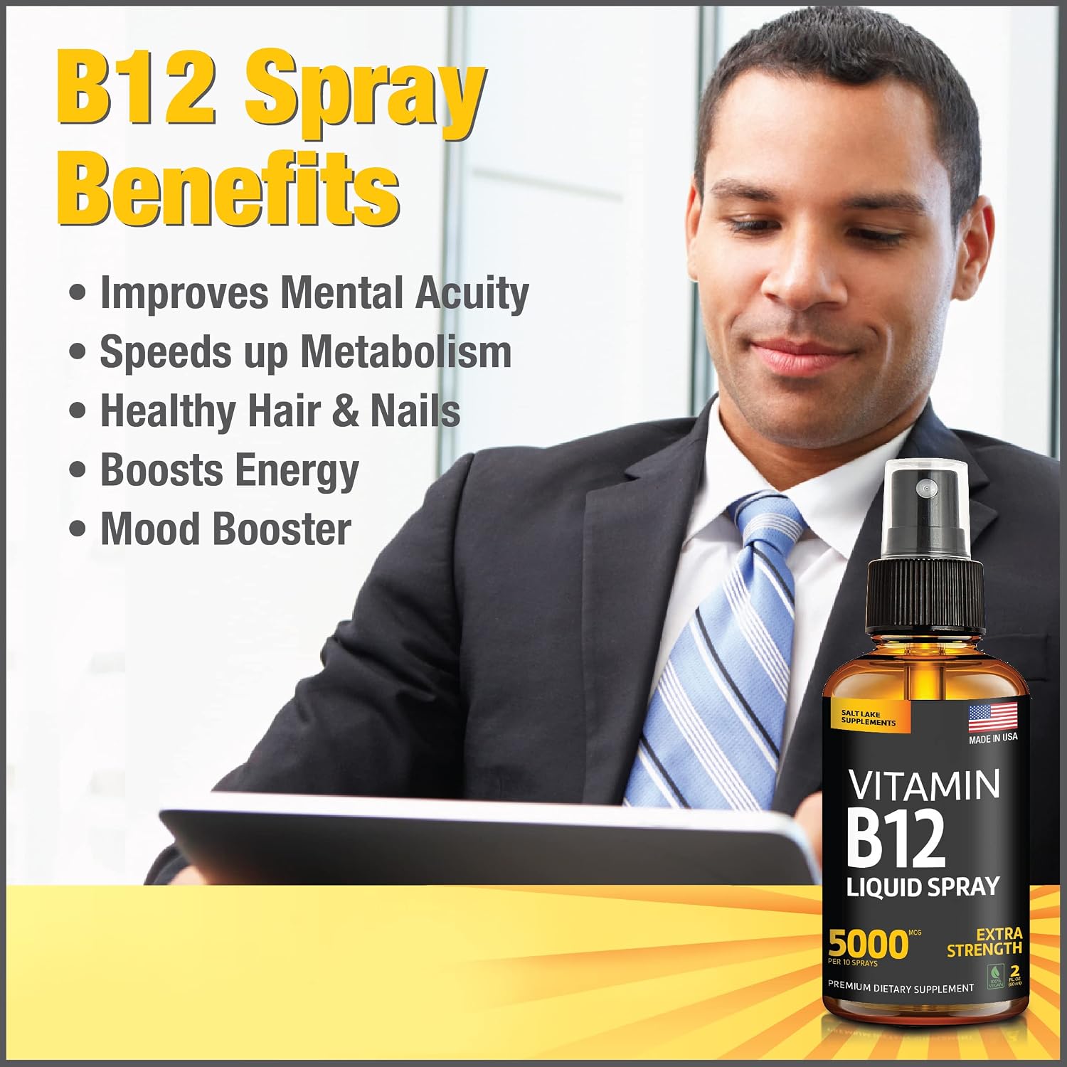 Vitamin B12 Sublingual Spray 5000 mcg – Metilcobalamina Vegana de Absorción Rápida