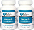Vitamina D3 Alta Potencia 2000 UI, 100 Softgels por Frasco, Pack de 2