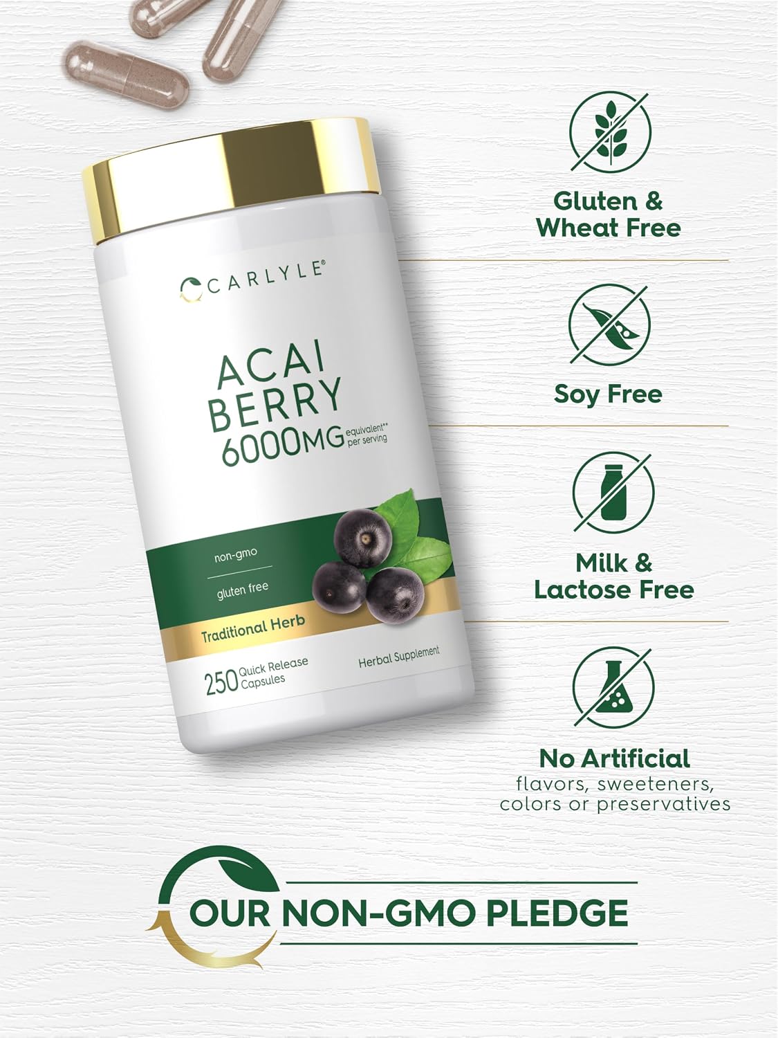 Carlyle Acai Berry – 250 Cápsulas | Complemento Alimenticio de Extracto Tradicional