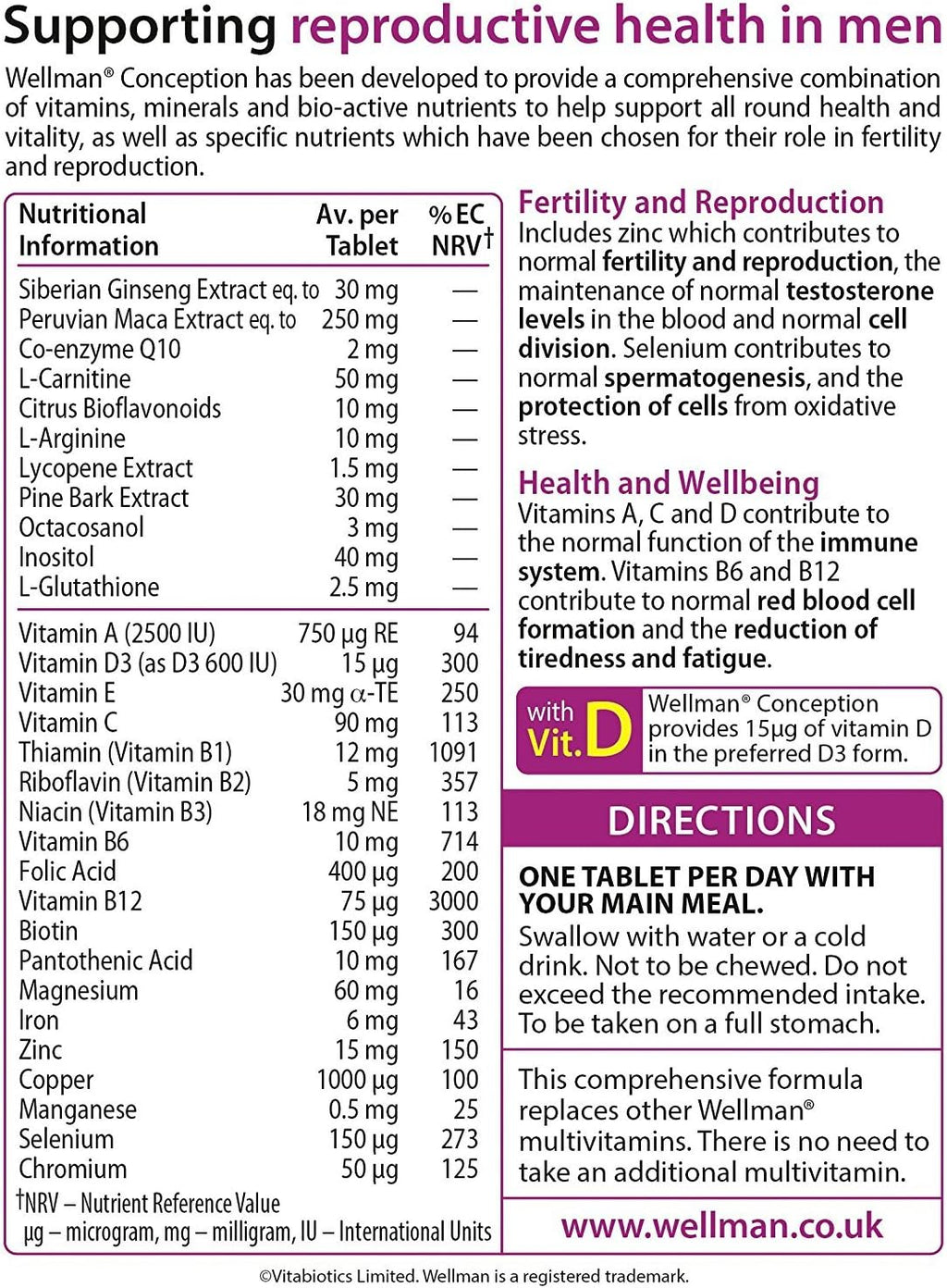 Vitabiotics Wellman Conception 30 Comprimidos
