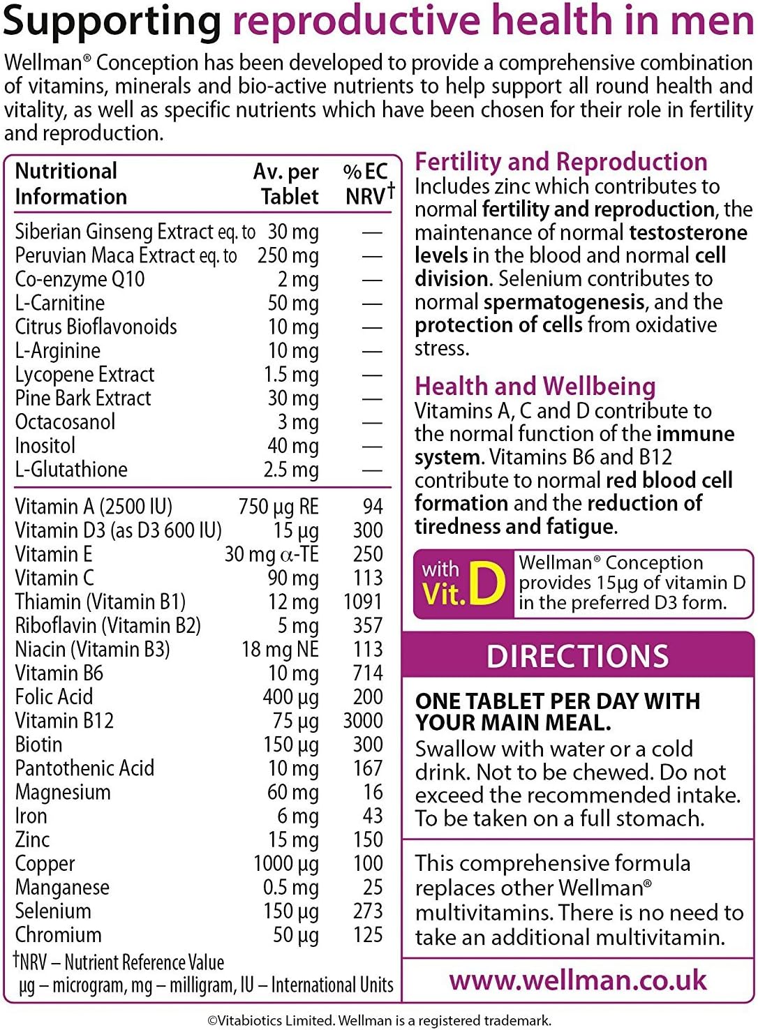 Vitabiotics Wellman Conception 30 Comprimidos