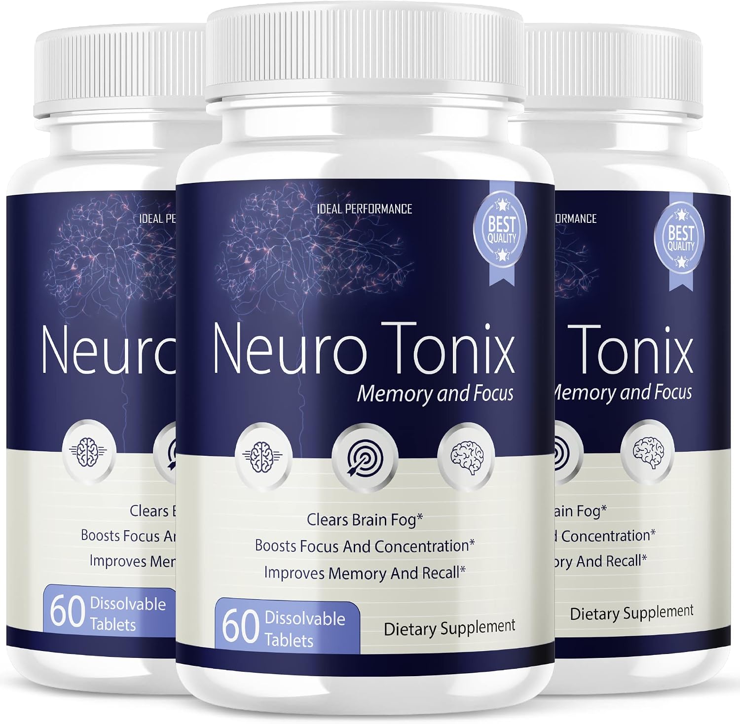 Neurotonix Memory Supplement - 180 Cápsulas (3 Envases) - Fórmula Oficial para Memoria y Concentración