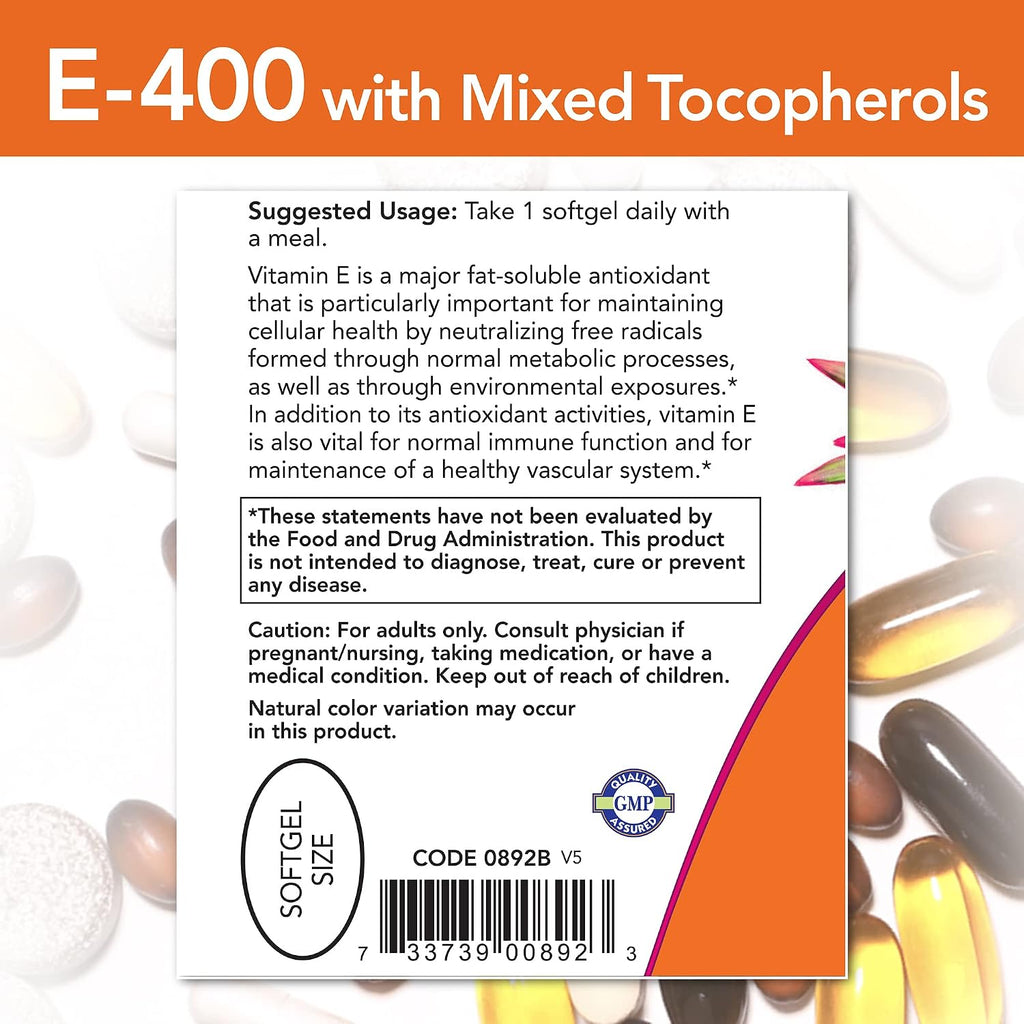 Now E-400-Sg - Vitamina E Natural 400 UI con Mezcla de Tocoferoles